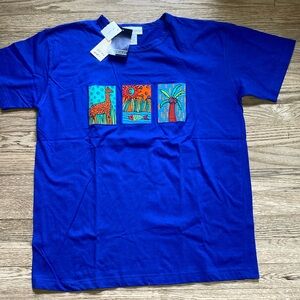 Vintage NWT Robert Scott Ltd 100% Cotton Bright Blue Giraffe Fish Coconut Shirt